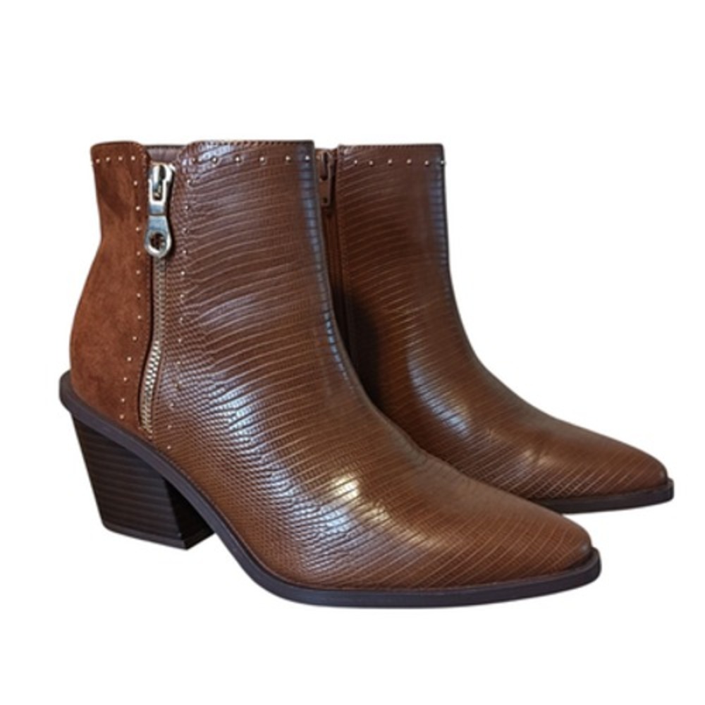 ShoeDazzle Boots Womens Size 7.5 Brown‎ Elidi Ankle Booties Pointed Toe Zip